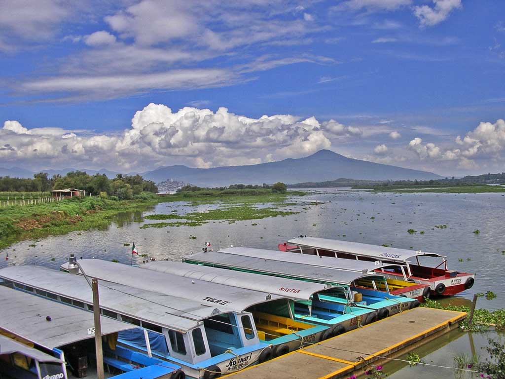 The passenger ferries waiting at the docks in Patzcuaro. Janitzio is in the distance.